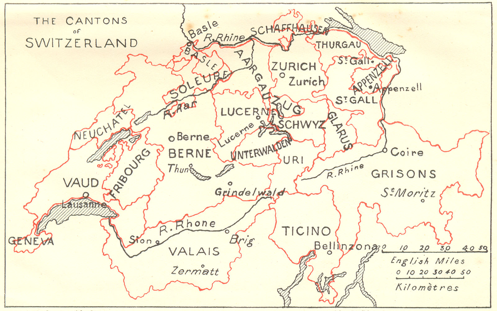 SWITZERLAND. Cantons of 1923 old antique vintage map plan chart